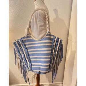 Time and True Woven Beach Market Tote Bag Fringe Boho Coastal Vacay